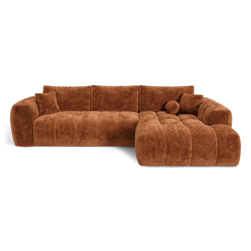 Premium Interiors - Rechthoekige hoekbank met slaapfunctie en opbergruimte SKY - gewaafd fluweel terracotta 310cm