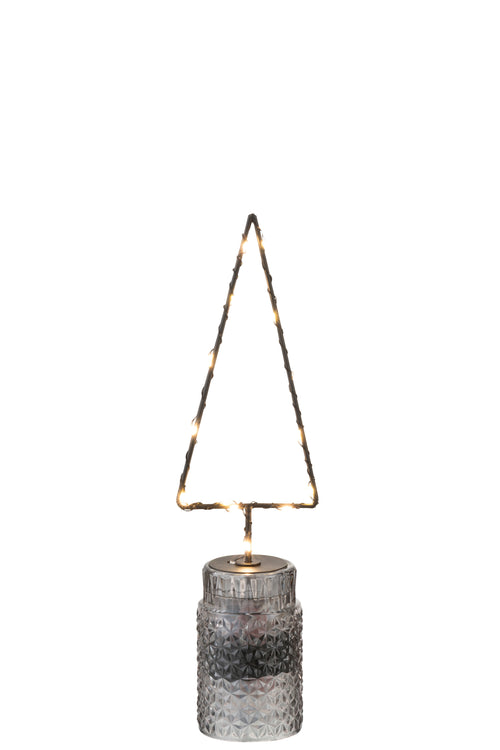 J-Line decoratie Kerstboom Open - metaal - zwart - LED lichtjes - small