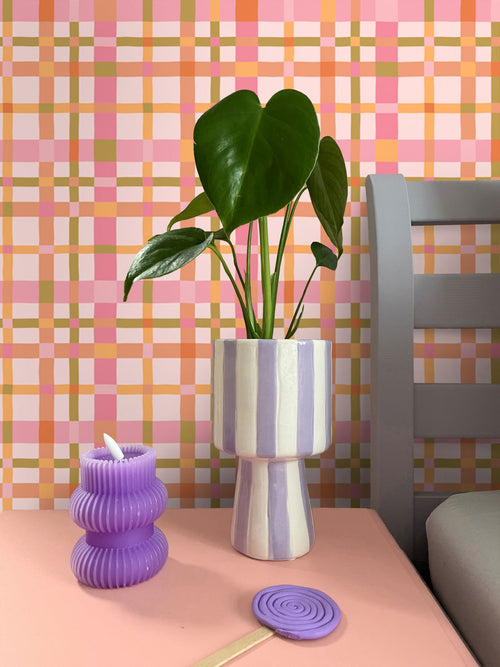 ESTAhome behang ruitjes roze, groen en terracotta - 50 x 900 cm - 132052