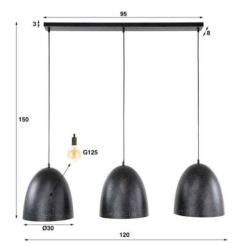 Giga Meubel Hanglamp Kosmos - Zwart Metaal - 3-Lichts - 125x30x150cm - vtwonen shop