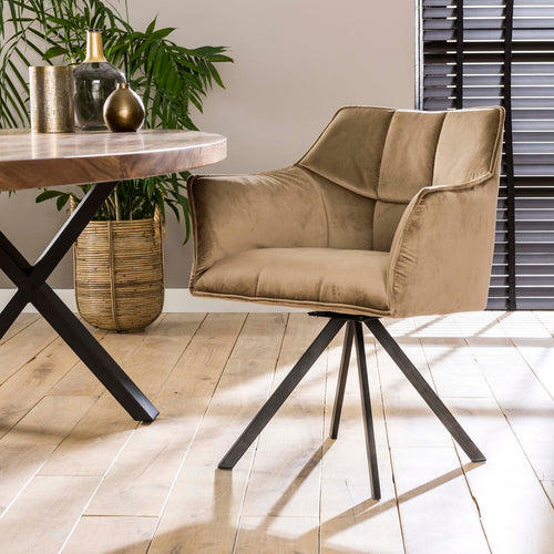 Giga Meubel Eetkamerstoel Raster - Champagne Velvet - Draaibaar - Set van 2 - Set van 2