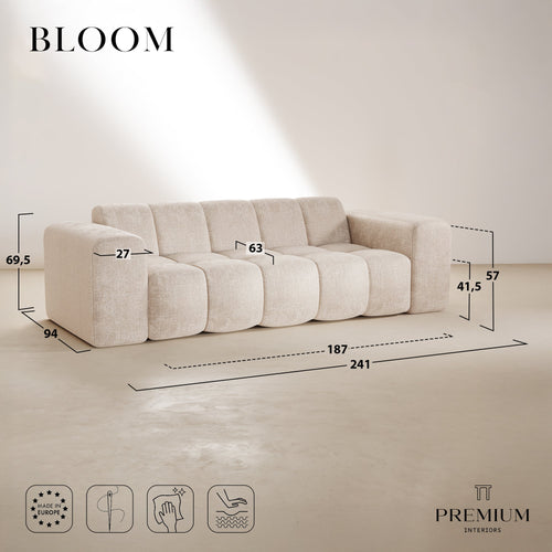 Premium Interiors - Bank BLOOM - gewaafd fluweel crème 241cm