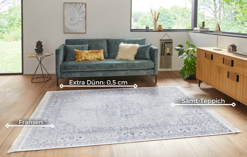 Oriental Velvet Carpet with Fringes Oriental Vintage Medaillon 135x195 cm