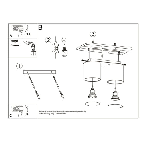 Sollux Lighting Plafondlamp ORBIS 2 rode oker - 26x10x12cm