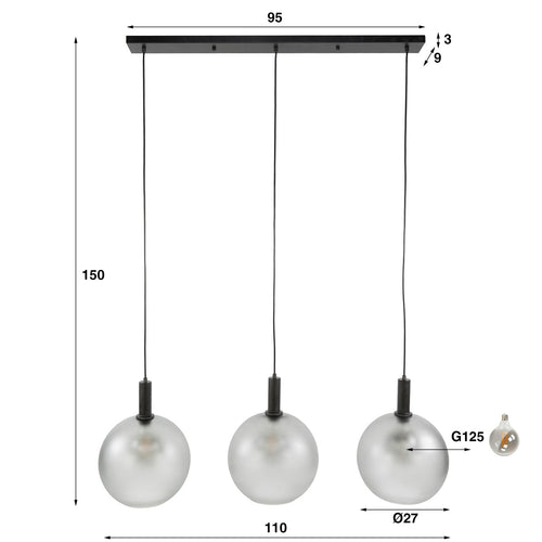 Giga Living Hanglamp Bubble Frosted - Grijs Glas - 110x30x150cm