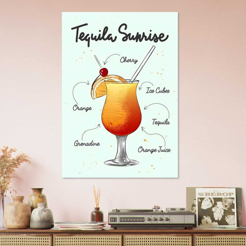 Artfulprints  Tequila Sunrise cocktail – Illustratie   poster A4 21x29.7 cm