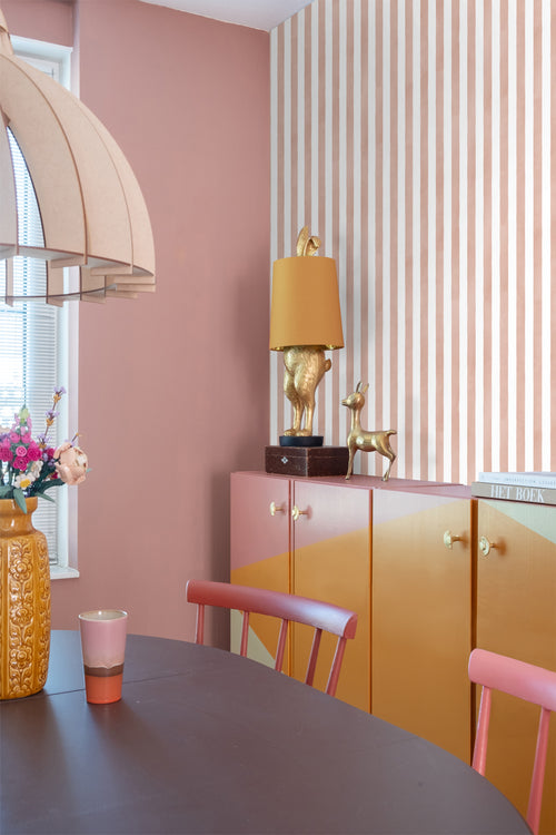 ESTAhome behang strepen terracotta roze en wit - 53 cm x 10.05 m - 131307