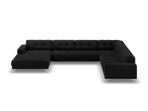 Cosmopolitan Design Panoramische hoekbank rechts Bali 7-zits, flueel, zwart - 256x327x75cm