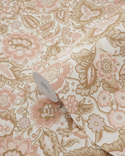 ESTAhome behang vintage bloemen bruin en terracotta roze - 50 x 900 cm - 131496 - vtwonen shop