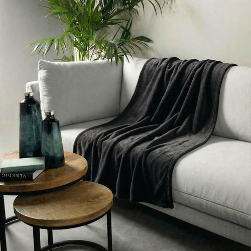 OWEN - plaid 130x160 cm - coral fleece deken - heerlijk zacht - Raven - zwart