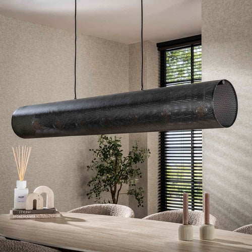 Giga Meubel Hanglamp Koker XL Mesh - Zwart Metaal - 7-Lichts - 145x20x150cm
