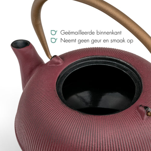 Bredemeijer - Gietijzeren theepot Sichuan - 1 liter - Plum - Met filter - vtwonen shop