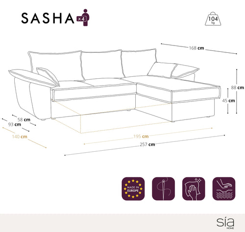 Sia Home - Hoekbank rechts SASHA - Fluwelen stof - Pauwblauw - 257cm - vtwonen shop