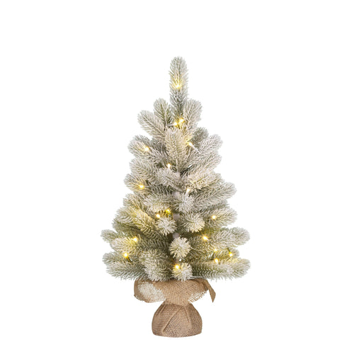 Black Box Trees Nagoya Kerstboom met Verlichting in Jute Zak - Groen Frosted - op Batterij en met Timerfunctie - h60xd44cm