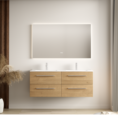 LOMAZOO badkamermeubel Valeno - zwevend - witte wastafel - licht eiken - 120 cm