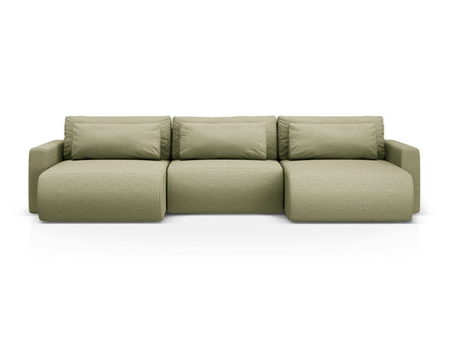 Cosmopolitan Design Converteerbare panoramische bank met opbergdoos Belfast 4-zits, structurele stof asperge - 149x340x84cm