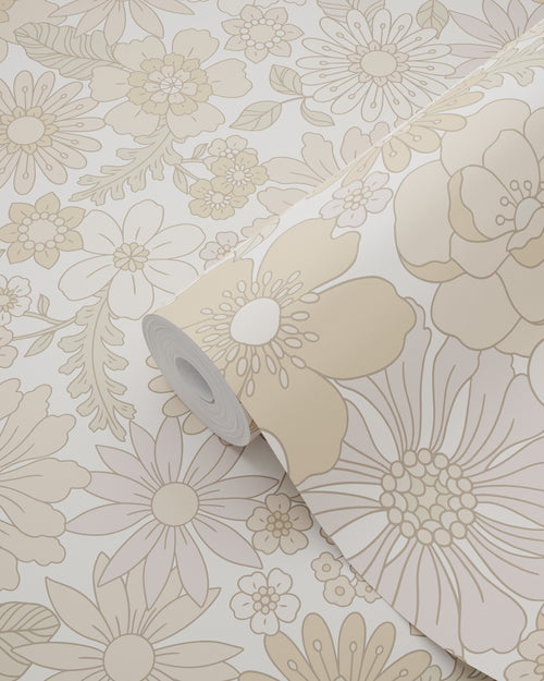 ESTAhome behang retro bloemen licht crème beige - 53 cm x 10.05 m - 131245