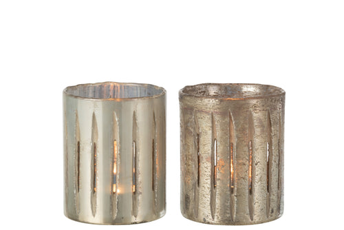 J-Line windlicht Streep - glas - blauw - medium - 2 stuks - vtwonen shop