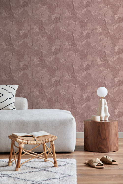 ESTAhome behang bomen en bloemen terracotta roze - 50 x 900 cm - 131647 - vtwonen shop