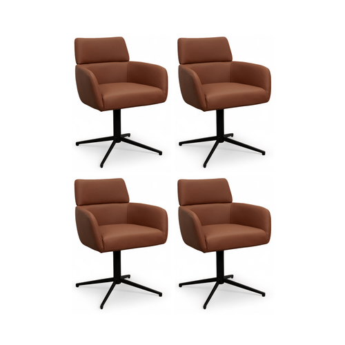 Furnhouse eetkamerstoelen armleuning Marco - Donkerbruin - Leer - Set van 4