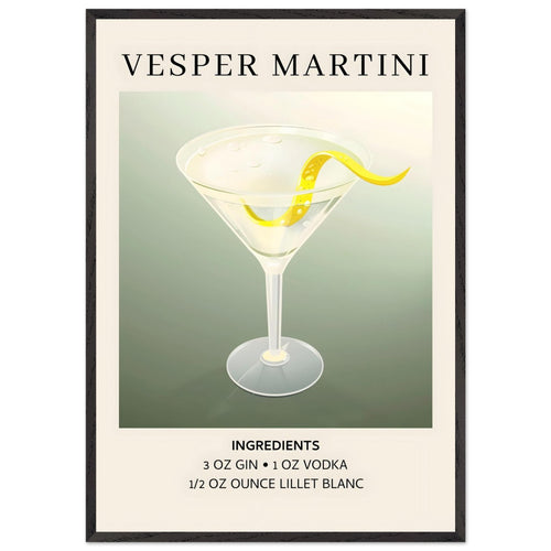 Artfulprints Poster met Lijst Vesper Martini cocktail - Ingrediënten   - 70x100 cm - Grijs