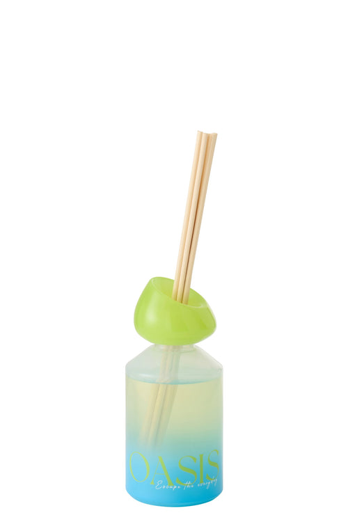 J-Line geurstokjes Oasis Oplosmiddel - Spring Ivy & Neroli - glas - blauw/groen - small