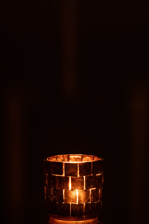 J-Line theelichthouder Vierkant mozaiek - glas - bruin - large