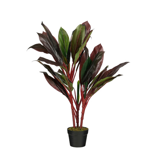Mica Decorations Cordyline – Kunstplant in Pot – Realistische Nepplant Woondecoratie – Kunstplanten voor Binnen en Buiten – H90 x Ø70 cm – Rood
