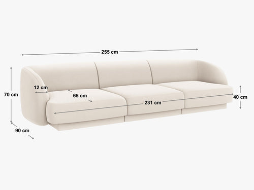 Micadoni - Bank "Miley" 3 zitplaatsen, boucle wit - 90x255x70cm