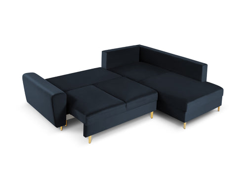 Cosmopolitan Design Converteerbare hoekbank rechts met opbergdoos Kyoto 5-zits, flueel, donkerblauw - 194x243x88cm