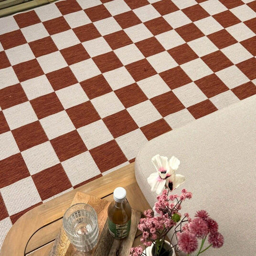Buitenkleed Level blokken - checkerboard - roest - Interieur05 - 160 x 230 cm - vtwonen shop