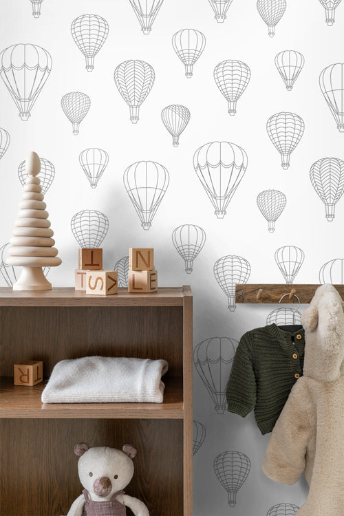 ESTAhome behang luchtballonnen grijs en wit - 50 x 900 cm - 139718 - vtwonen shop