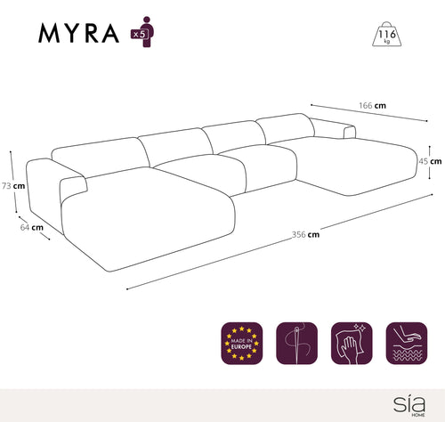 Sia Home - Symmetrische bank MYRA - Geweven stof - Olijfgroen - 356cm - vtwonen shop