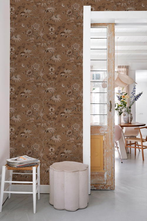 ESTAhome behang vintage bloemen terracotta bruin - 50 x 900 cm - 139403