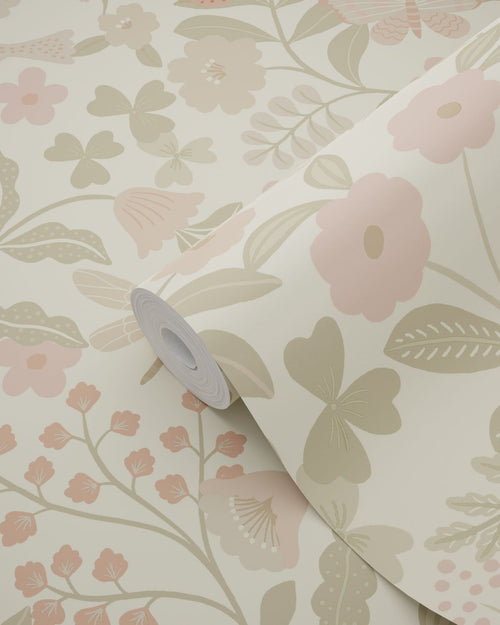 ESTAhome behang bloemen en vogels groen en roze - 53 cm x 10.05 m - 139869