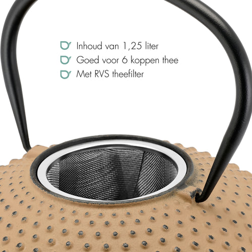 Bredemeijer - Gietijzeren theepot Xilin - 1,25 liter - Camel - Met filter - vtwonen shop