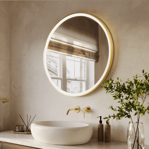 LOMAZOO badkamerspiegel Paris - met LED verlichting & anti condens - rond - goud - 80 cm