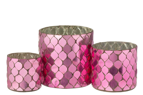 J-Line kaarshouder Cilinder Mozaïek - glas - fuchsia - vtwonen shop