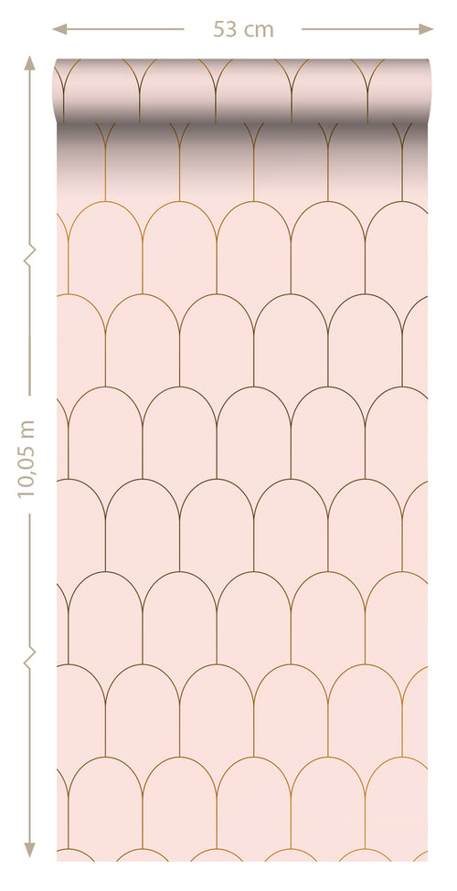ESTAhome behang art deco motief zacht roze en goud - 53 cm x 10.05 m - 139201