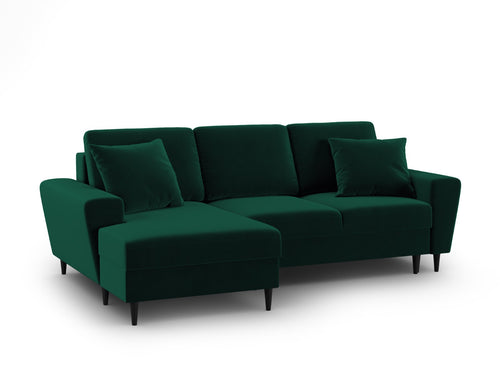 Cosmopolitan Design Uitklapbare hoekbank links met opbergdoos Kyoto 4-zits, flueel flessengroen - 145x241x88cm