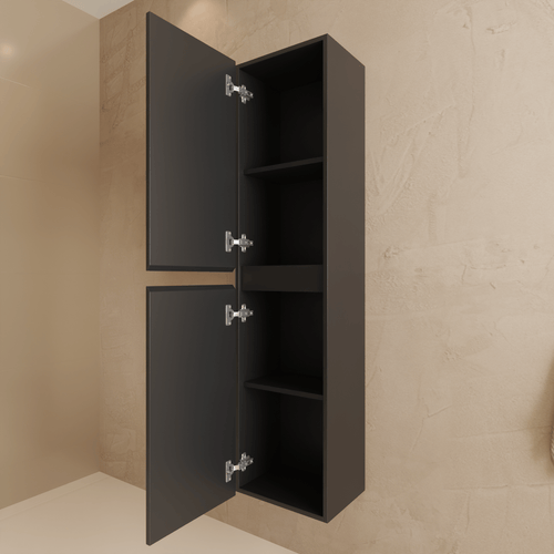 LOMAZOO badmeubelset Verona - met hoge kast & witte wastafel - mat zwart - 80 cm