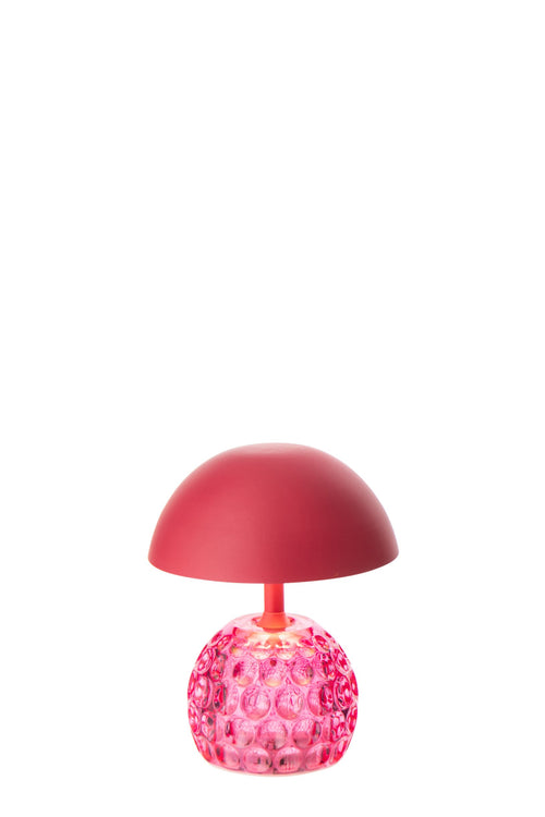 J-Line lamp Champignon - ijzer/glas - roze - LED lichtjes