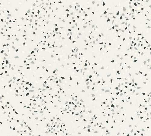 Livingwalls behang terrazzo wit, zwart en zilver - 53 cm x 10.05 m - AS-373942