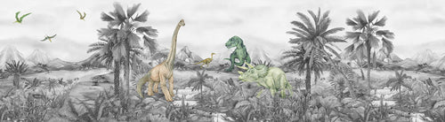 Sanders & Sanders zelfklevende behangrand dinosaurussen grijs - 500 x 9.7 cm - 601306