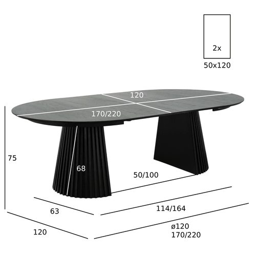 Furnhouse uitschuifbare eettafel Svendborg - Zwart - Ø 120/220x120 cm