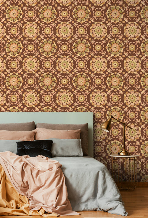 ESTAhome behang tegelmotief bruin en geel - 50 x 900 cm - 131685
