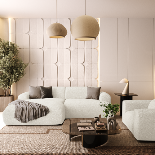 Sia Home - Hoekbanken links MYRA - Bouclette stof - Crème - 266cm - vtwonen shop