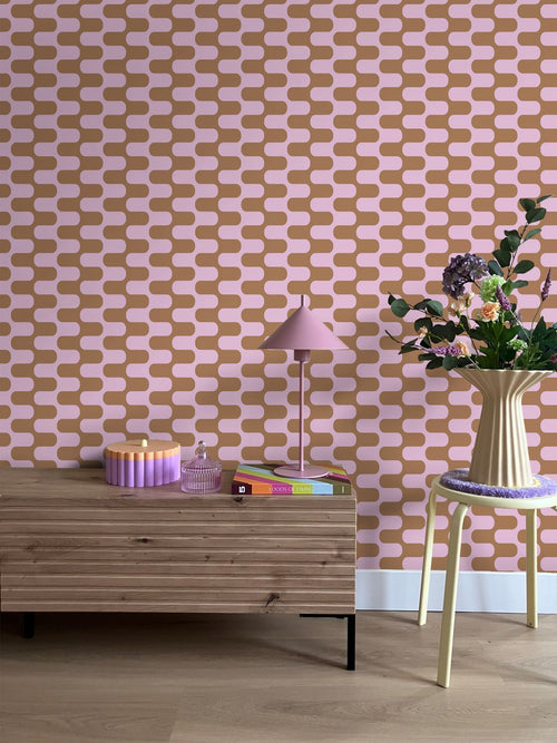 ESTAhome behang golvende lijnen paars en bruin - 50 x 900 cm - 131837