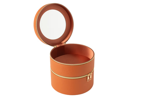 J-Line toilettas Rond + spiegel - kunstleder - cognac - vtwonen shop