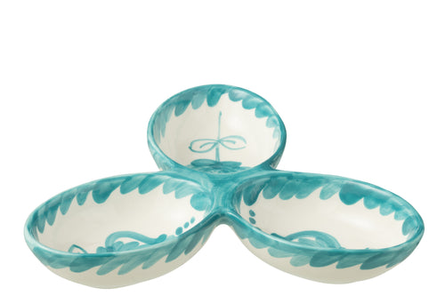 J-Line serveerschaal Granada Clover - keramiek - wit/aqua